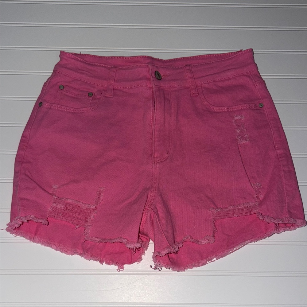 Boutique Hot Pink Distressed Denim Shorts Raw Hem Women’s Medium